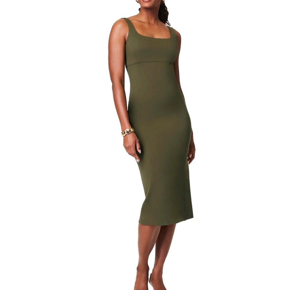 NEW Spanx Ponte Shaping Midi Tank Dress Medium M Dark Pine Olive NWT